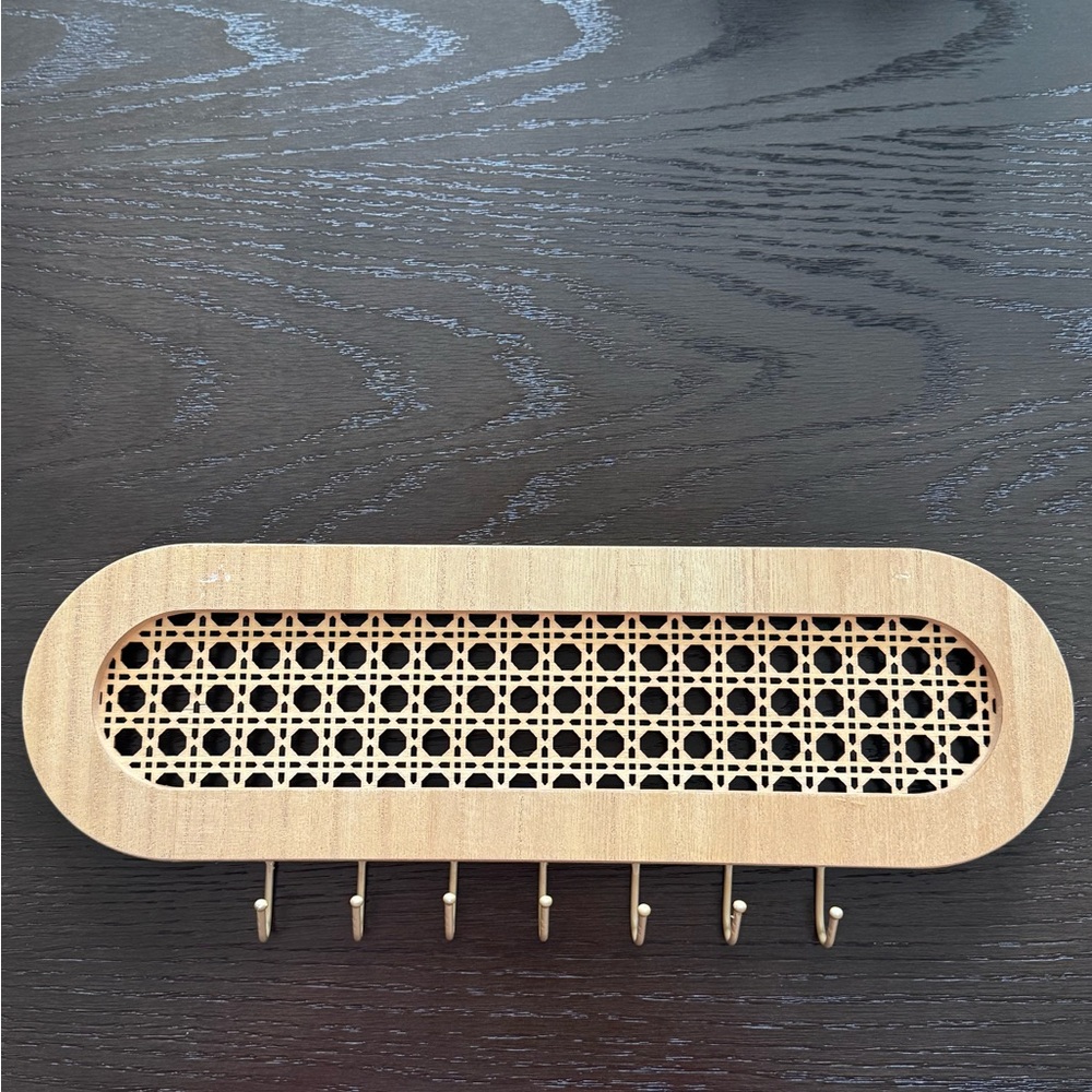 Source Unknown Natural Wood and Woven Wall Hook Rack